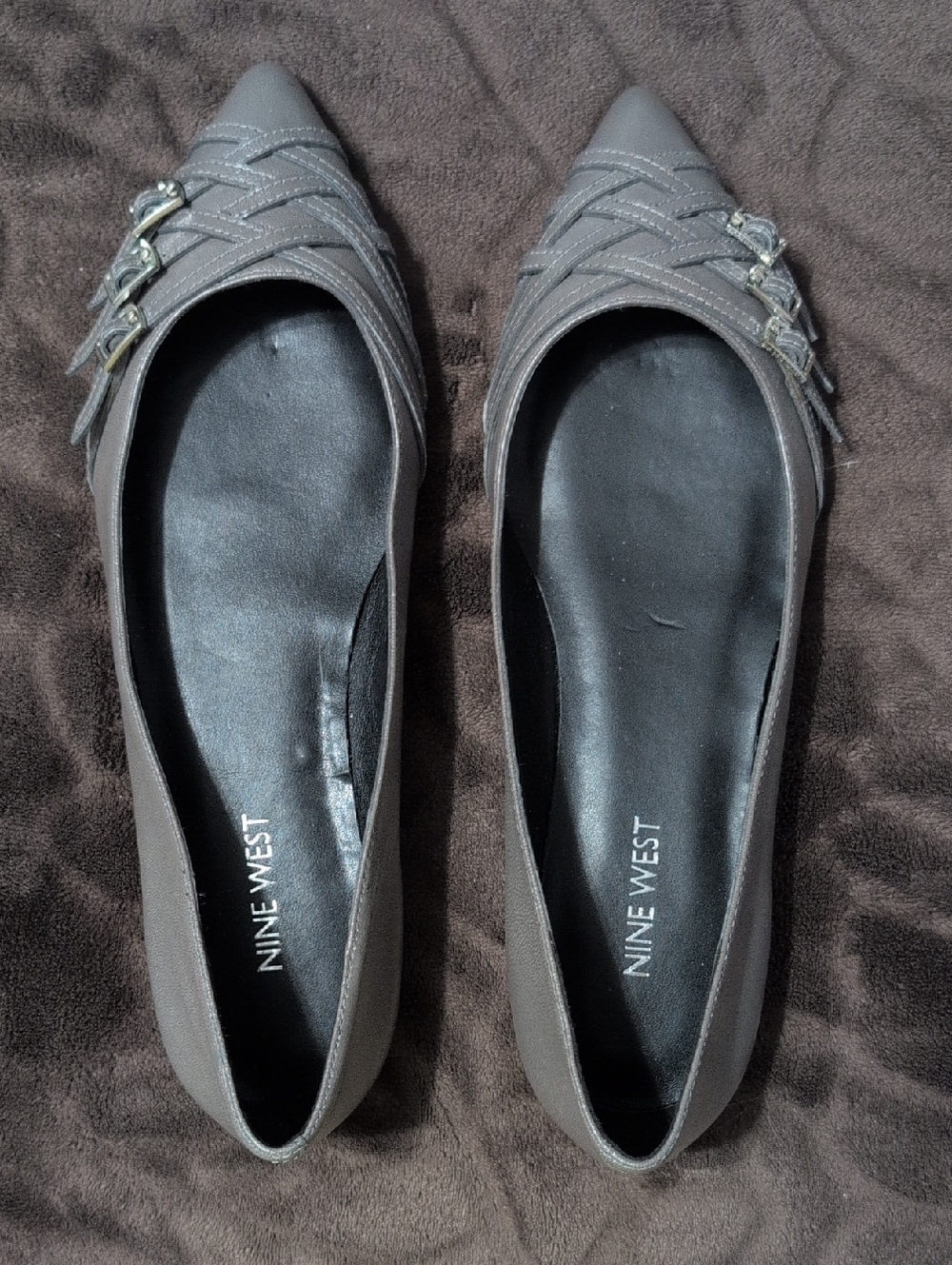 2 For 1 - Nine West Women's Pointed Toe Flats in Gray with Buckle Straps